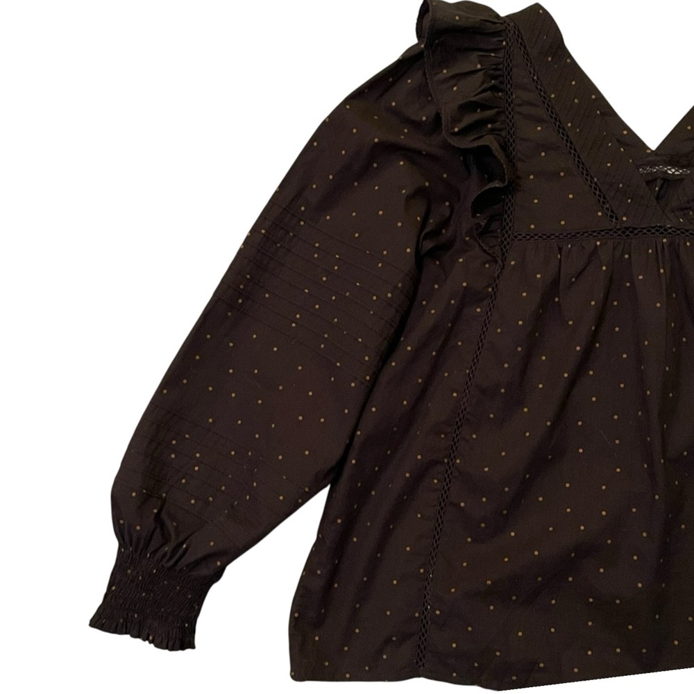 Madewell Voile Ruffled Pintuck L/S Cotton Top Black Polka Dot Print Size M NWOT - Picture 8 of 12